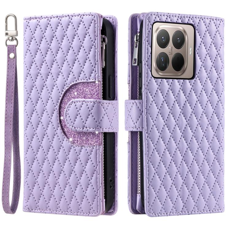 For Xiaomi 15T Pro Glitter Lattice Zipper Wallet Leather Phone Case