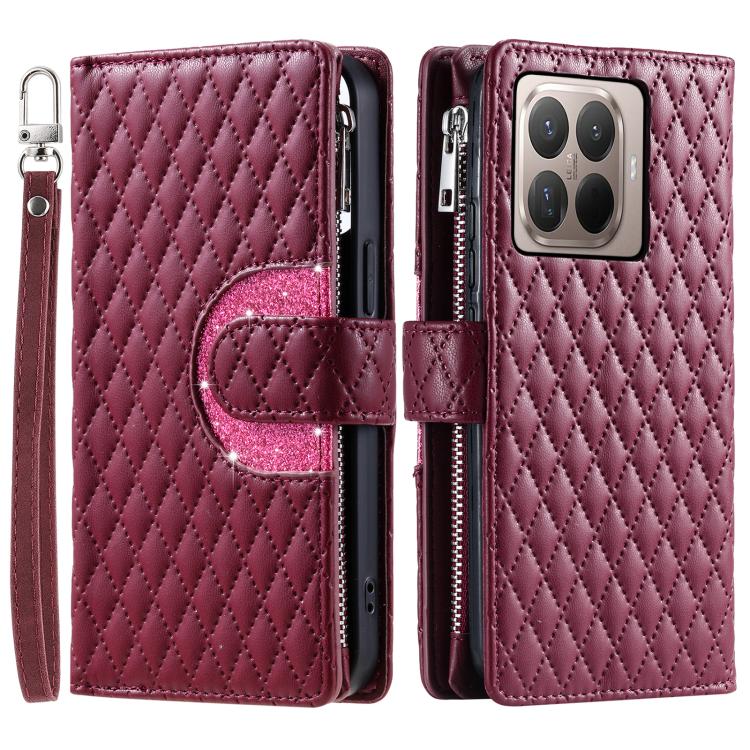 For Xiaomi 15T Pro Glitter Lattice Zipper Wallet Leather Phone Case