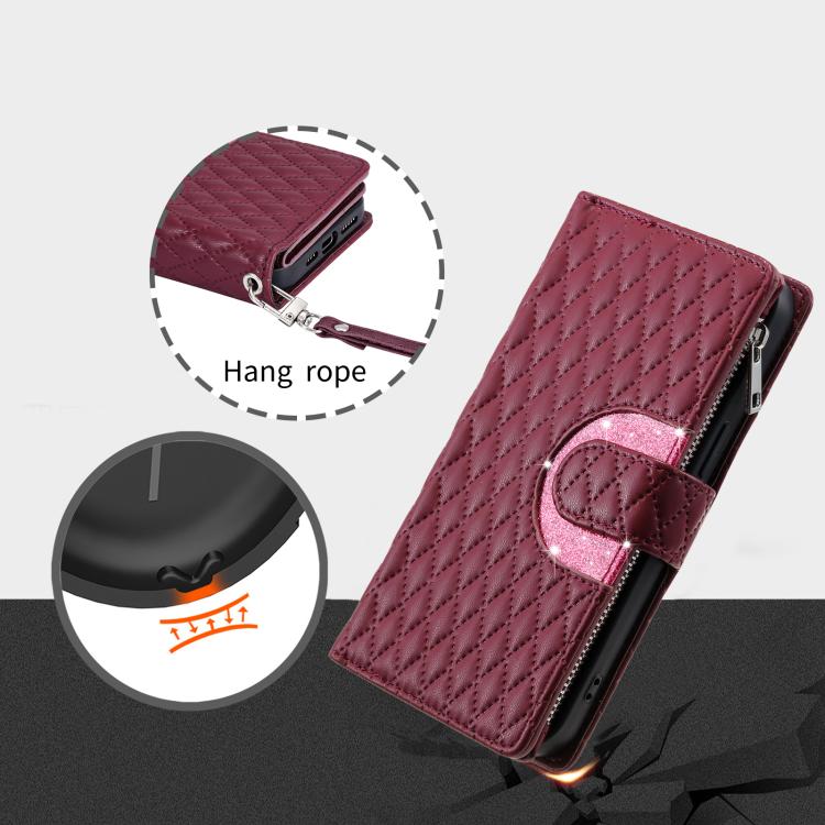 For Xiaomi 15T Pro Glitter Lattice Zipper Wallet Leather Phone Case