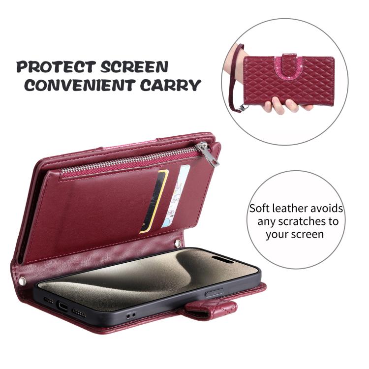For Xiaomi 15T Pro Glitter Lattice Zipper Wallet Leather Phone Case