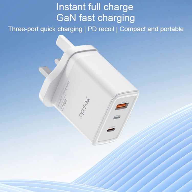 Yesido YC89 65W Type-C, USB, 8 Pin Reverse GaN Fast Charger with Type-C to 8 Pin Cable - UK Plug