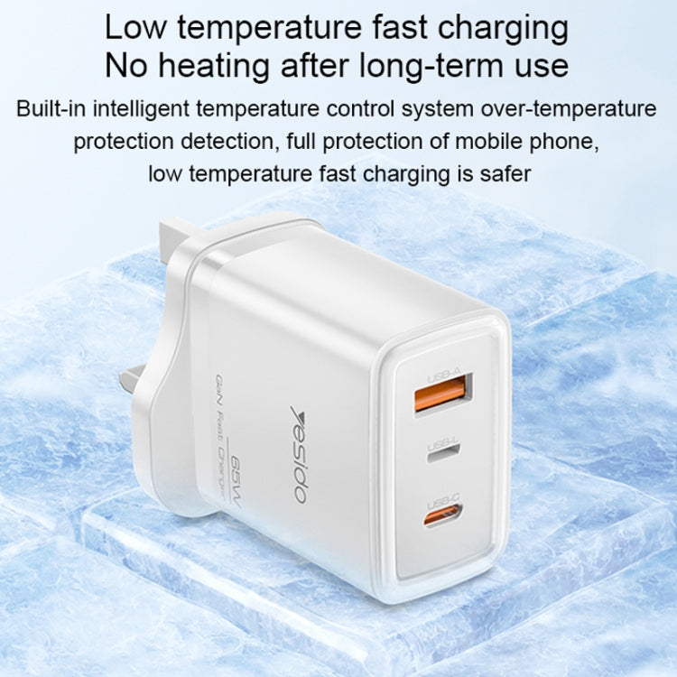 Yesido YC89 65W Type-C, USB, 8 Pin Reverse GaN Fast Charger with Type-C to 8 Pin Cable - UK Plug