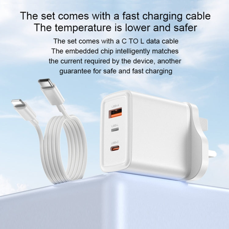 Yesido YC89 65W Type-C, USB, 8 Pin Reverse GaN Fast Charger with Type-C to 8 Pin Cable - UK Plug