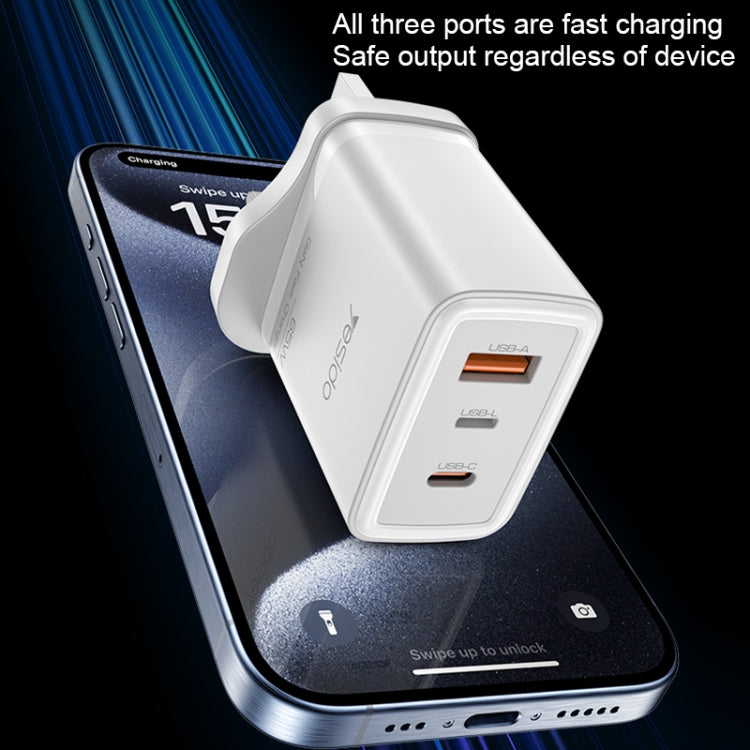 Yesido YC89 65W Type-C, USB, 8 Pin Reverse GaN Fast Charger with Type-C to 8 Pin Cable - UK Plug