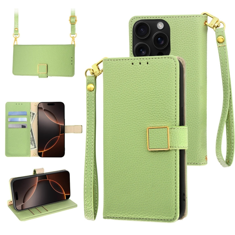 For iPhone 16 Pro Max Crossbody Litchi Texture Square Buckle Leather Phone Case