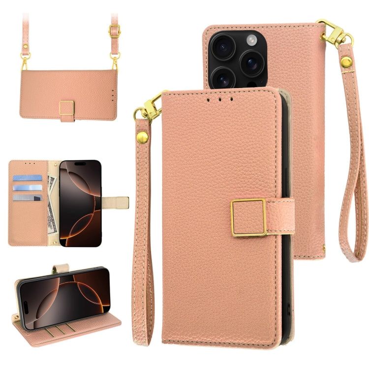 For iPhone 16 Pro Max Crossbody Litchi Texture Square Buckle Leather Phone Case