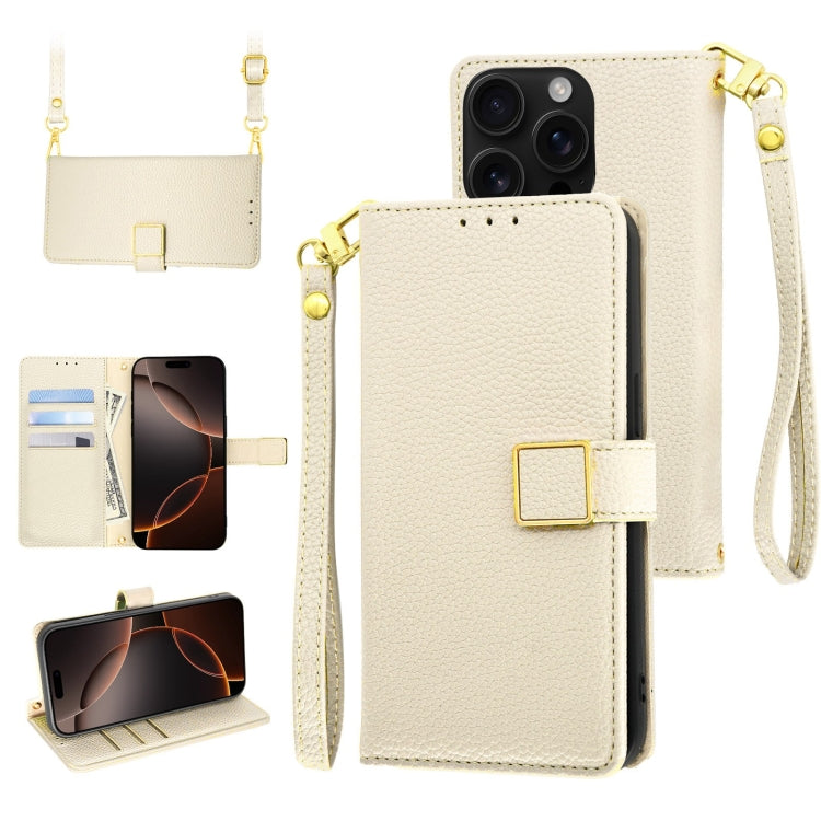 For iPhone 16 Pro Max Crossbody Litchi Texture Square Buckle Leather Phone Case