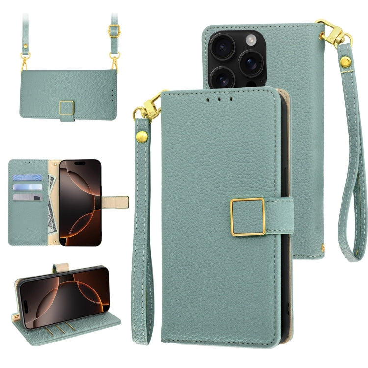 For iPhone 16 Pro Max Crossbody Litchi Texture Square Buckle Leather Phone Case