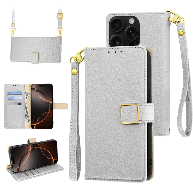 For iPhone 16 Pro Max Crossbody Litchi Texture Square Buckle Leather Phone Case