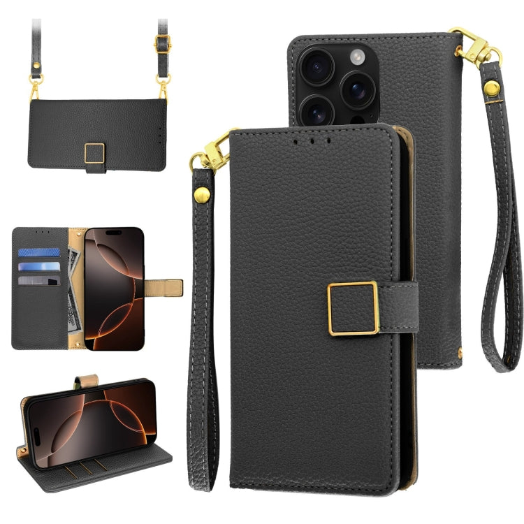 For iPhone 16 Pro Max Crossbody Litchi Texture Square Buckle Leather Phone Case