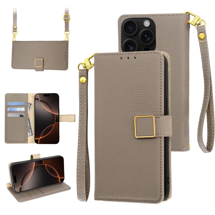 For iPhone 16 Pro Crossbody Litchi Texture Square Buckle Leather Phone Case