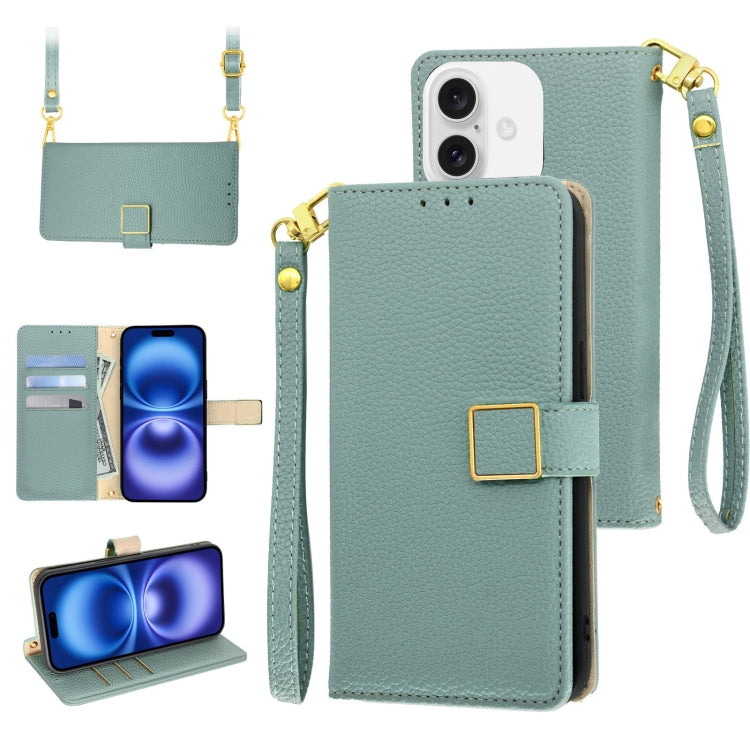 For iPhone 16 Plus Crossbody Litchi Texture Square Buckle Leather Phone Case