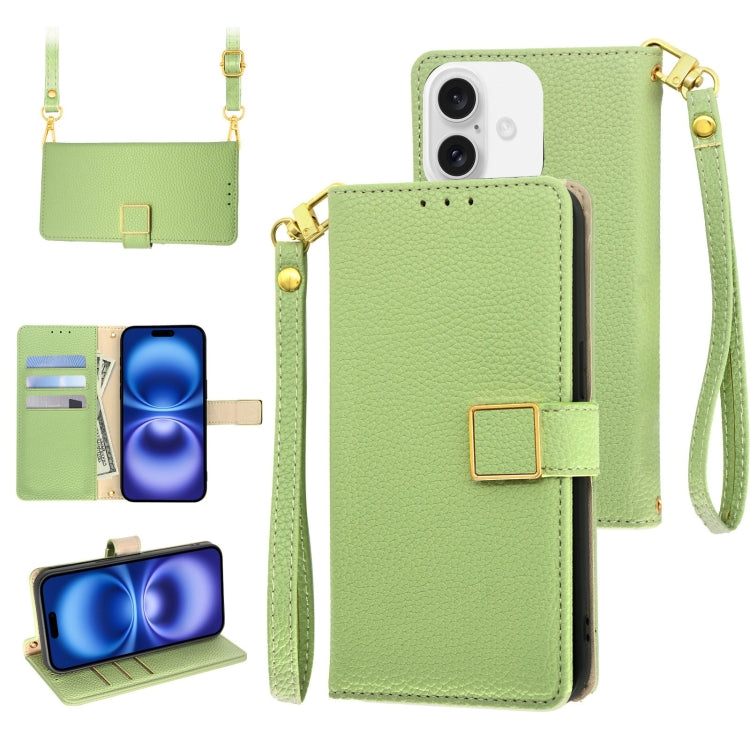 For iPhone 16 Crossbody Litchi Texture Square Buckle Leather Phone Case