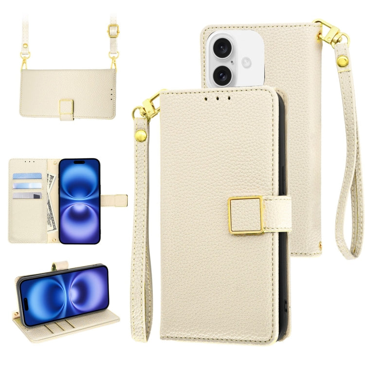 For iPhone 16 Crossbody Litchi Texture Square Buckle Leather Phone Case