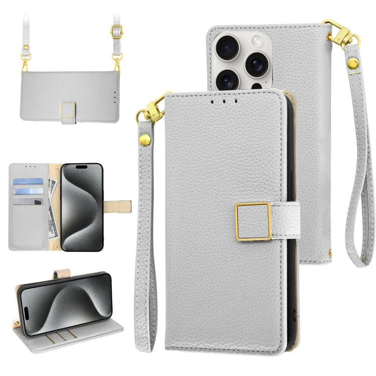 For iPhone 15 Pro Max Crossbody Litchi Texture Square Buckle Leather Phone Case