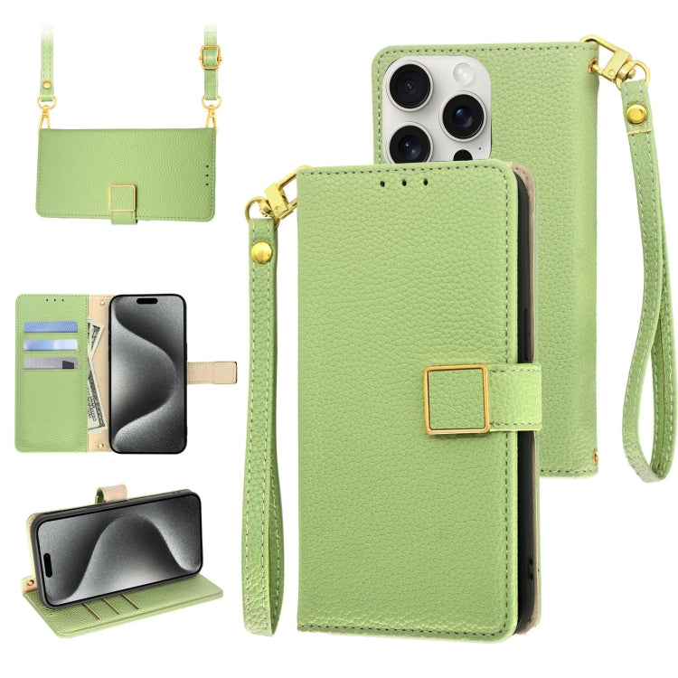 For iPhone 15 Pro Crossbody Litchi Texture Square Buckle Leather Phone Case