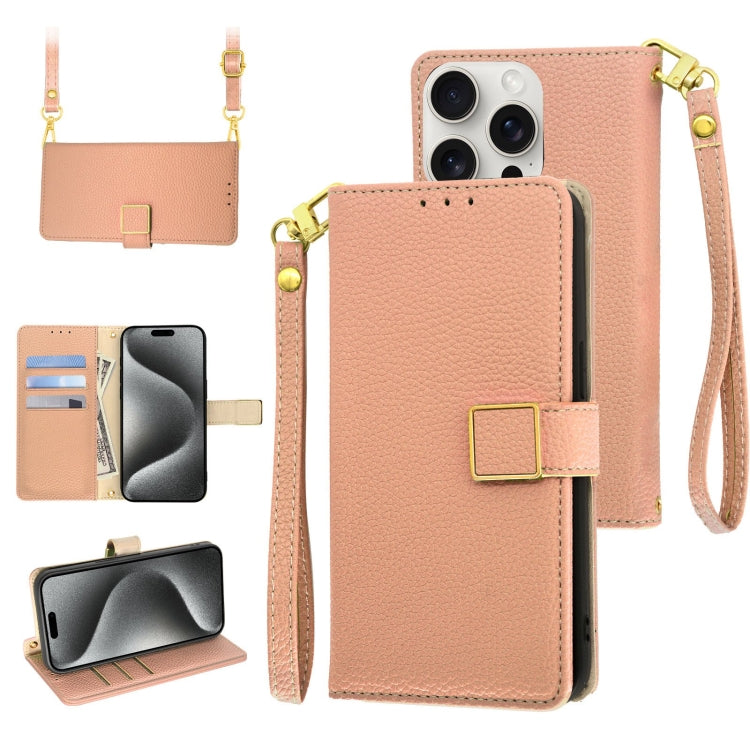 For iPhone 15 Pro Crossbody Litchi Texture Square Buckle Leather Phone Case