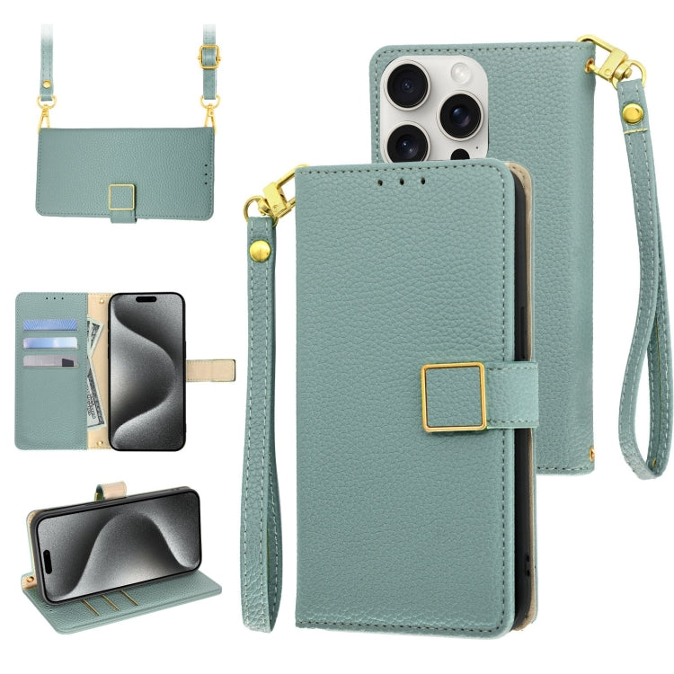 For iPhone 15 Pro Crossbody Litchi Texture Square Buckle Leather Phone Case