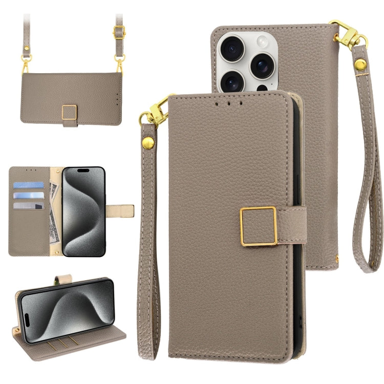 For iPhone 15 Pro Crossbody Litchi Texture Square Buckle Leather Phone Case