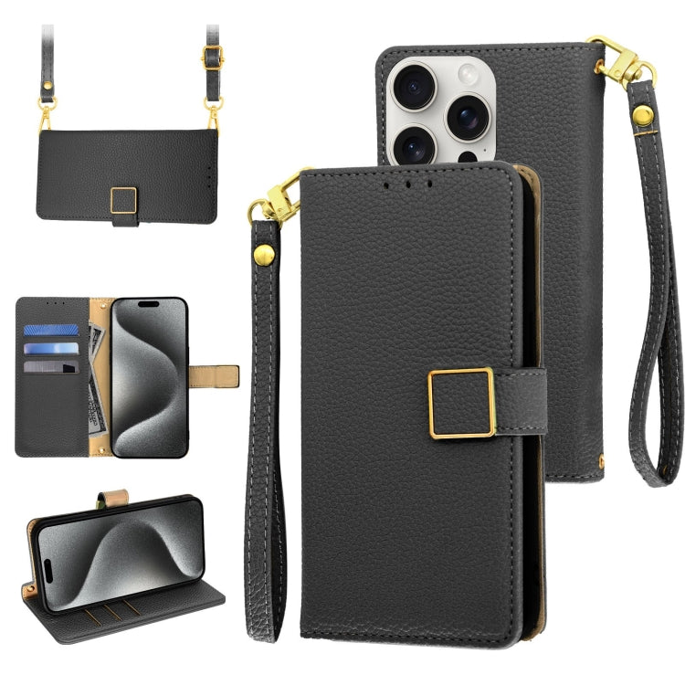 For iPhone 15 Pro Crossbody Litchi Texture Square Buckle Leather Phone Case