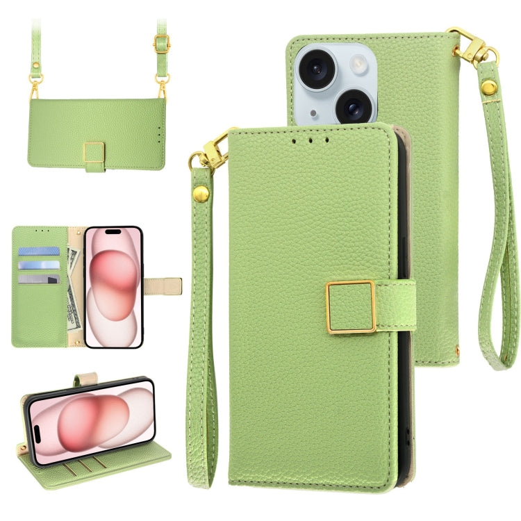For iPhone 15 Crossbody Litchi Texture Square Buckle Leather Phone Case