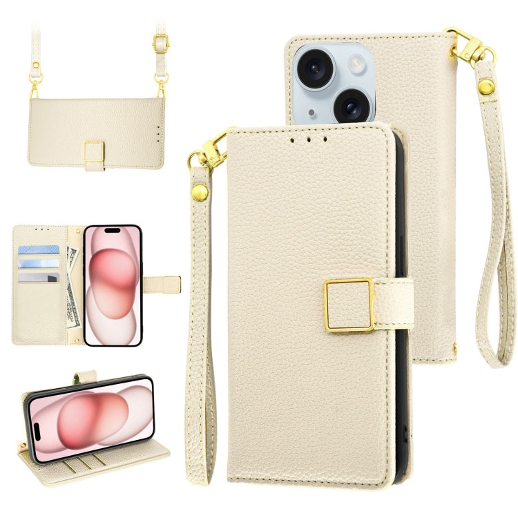For iPhone 15 Crossbody Litchi Texture Square Buckle Leather Phone Case