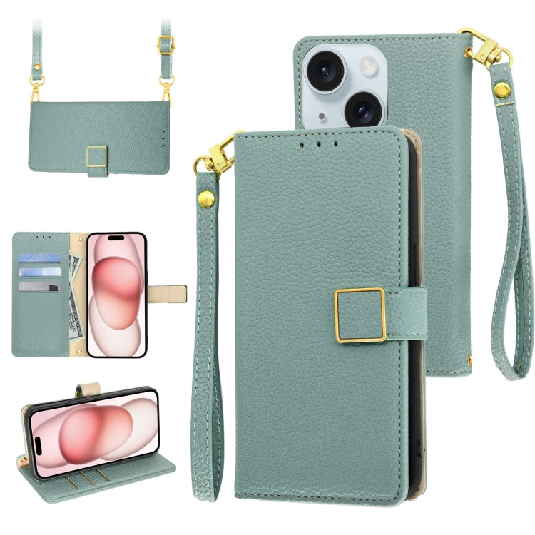 For iPhone 15 Crossbody Litchi Texture Square Buckle Leather Phone Case