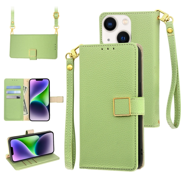 For iPhone 14 Crossbody Litchi Texture Square Buckle Leather Phone Case