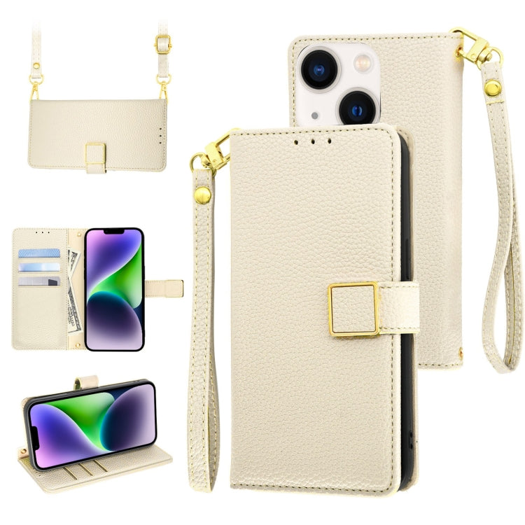 For iPhone 14 Crossbody Litchi Texture Square Buckle Leather Phone Case