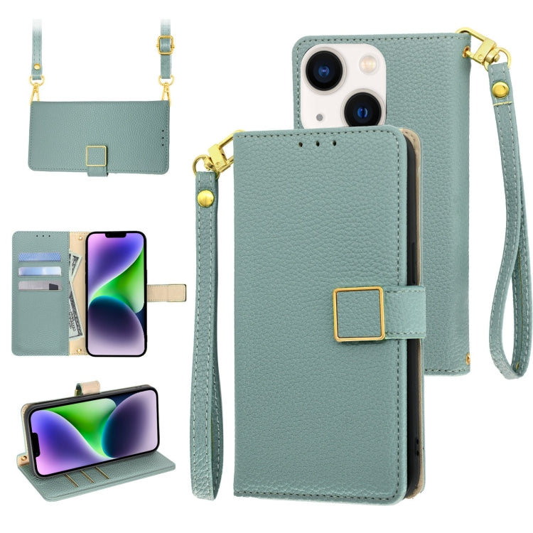For iPhone 14 Crossbody Litchi Texture Square Buckle Leather Phone Case