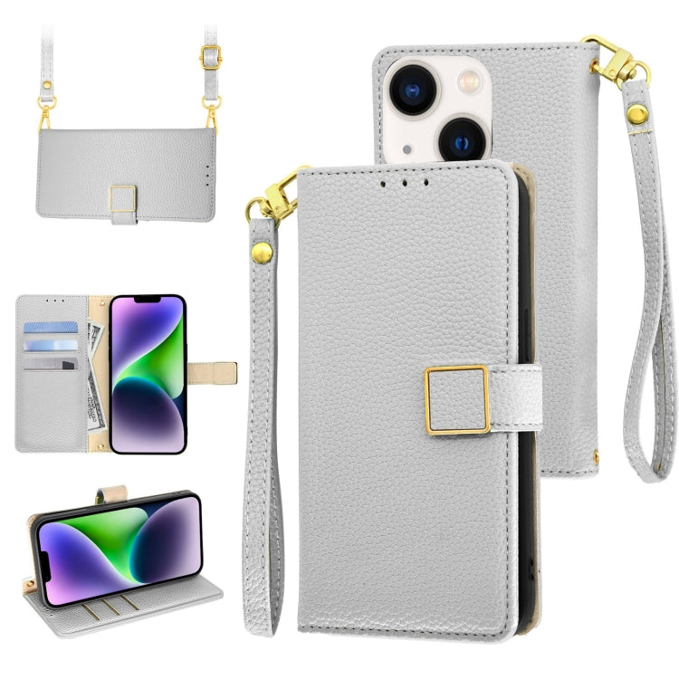 For iPhone 14 Crossbody Litchi Texture Square Buckle Leather Phone Case