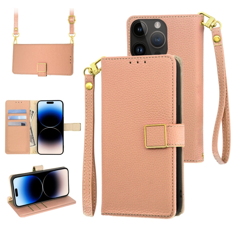 For iPhone 14 Pro Crossbody Litchi Texture Square Buckle Leather Phone Case