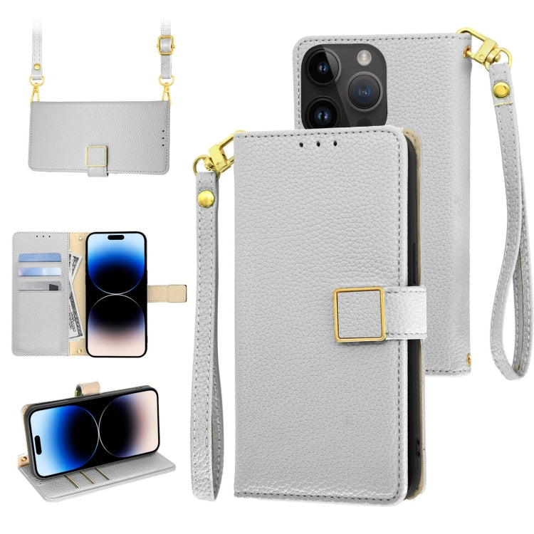 For iPhone 14 Pro Crossbody Litchi Texture Square Buckle Leather Phone Case