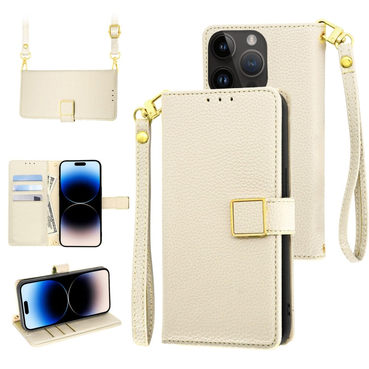 For iPhone 14 Pro Max Crossbody Litchi Texture Square Buckle Leather Phone Case