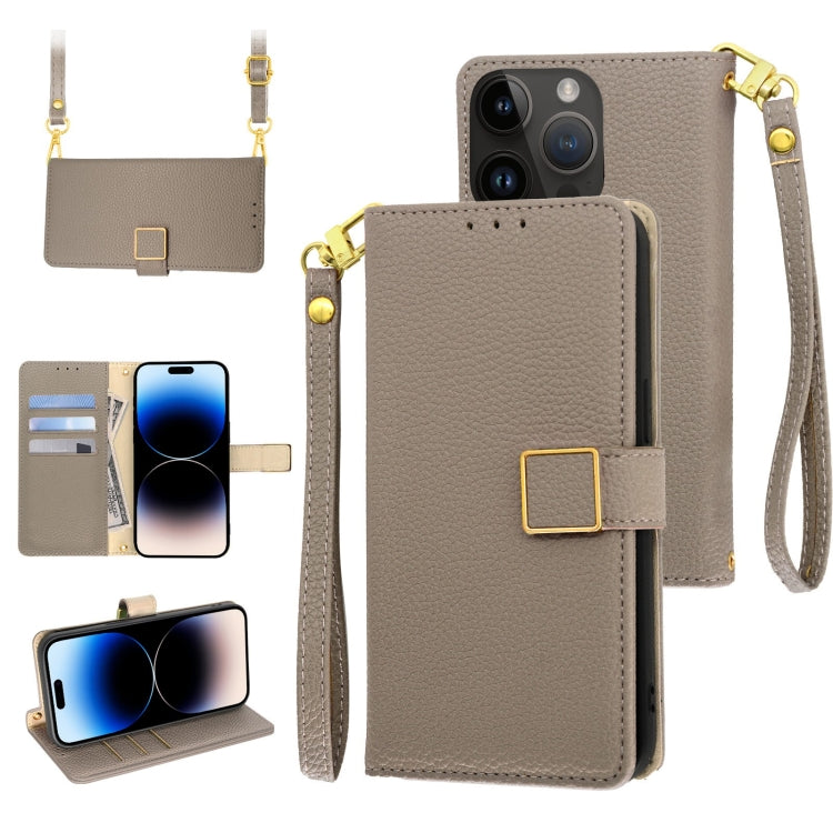 For iPhone 14 Pro Max Crossbody Litchi Texture Square Buckle Leather Phone Case