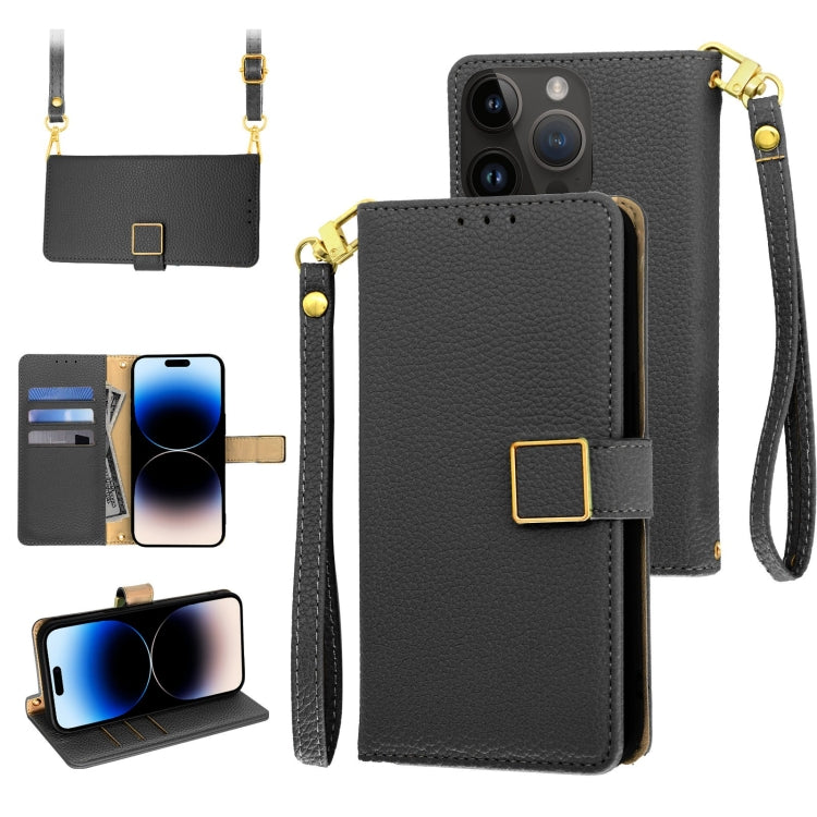 For iPhone 14 Pro Max Crossbody Litchi Texture Square Buckle Leather Phone Case