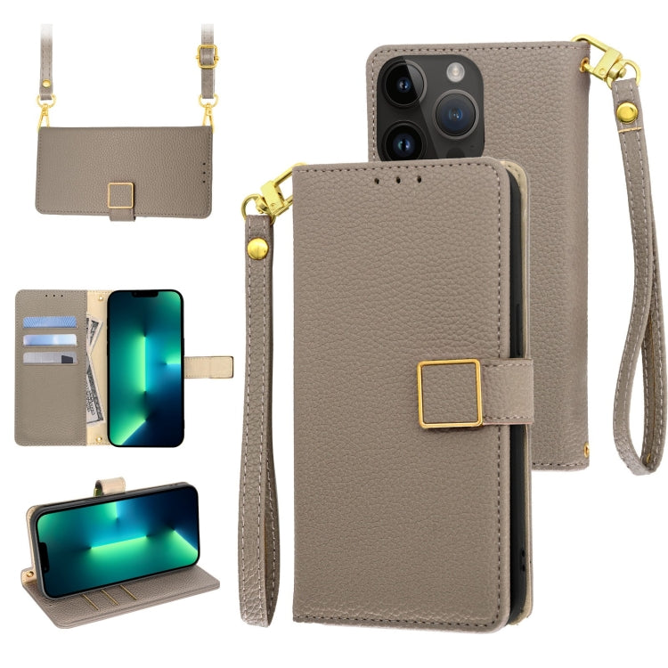 For iPhone 13 Pro Max Crossbody Litchi Texture Square Buckle Leather Phone Case