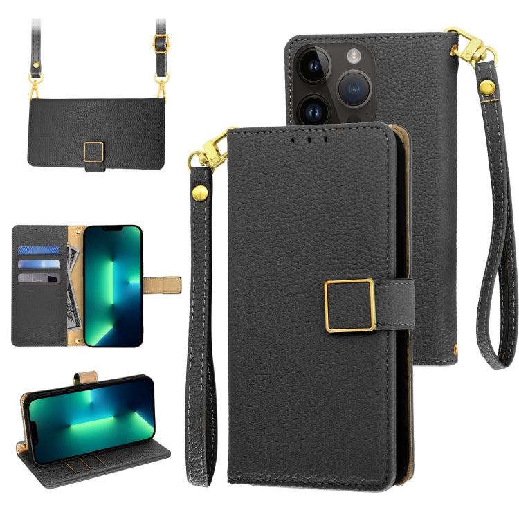 For iPhone 13 Pro Crossbody Litchi Texture Square Buckle Leather Phone Case