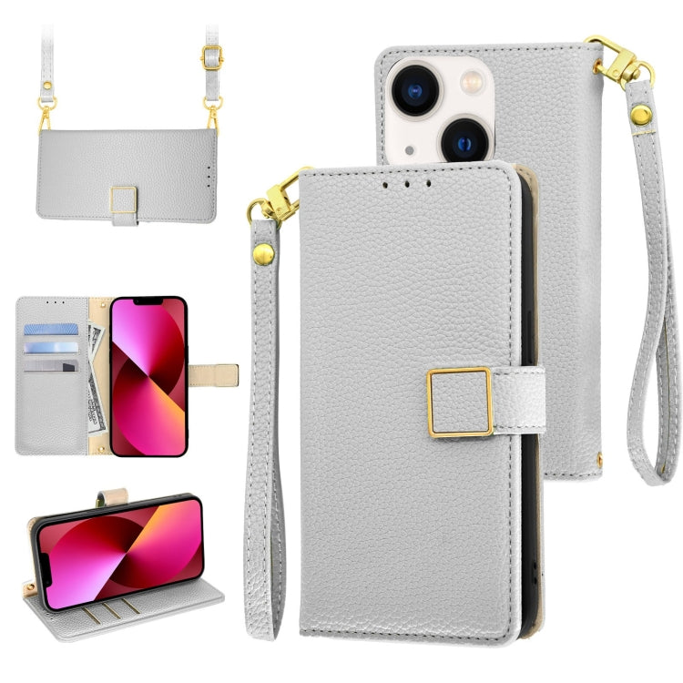 For iPhone 13 Crossbody Litchi Texture Square Buckle Leather Phone Case