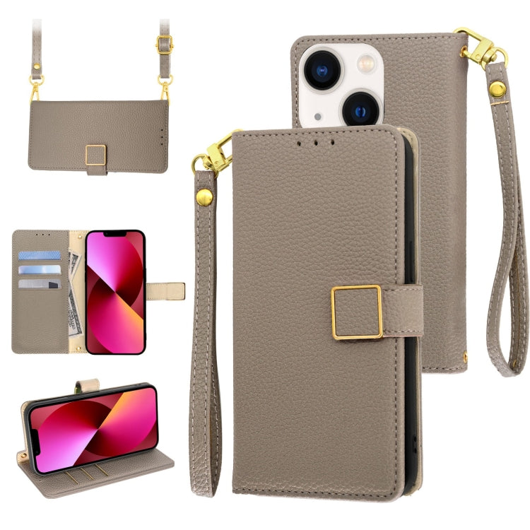 For iPhone 13 Crossbody Litchi Texture Square Buckle Leather Phone Case