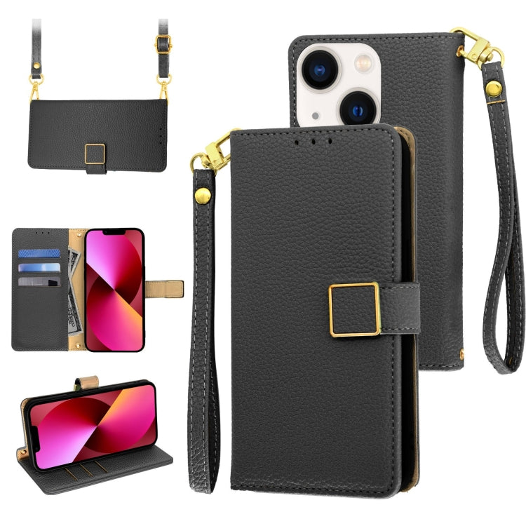 For iPhone 13 mini Crossbody Litchi Texture Square Buckle Leather Phone Case