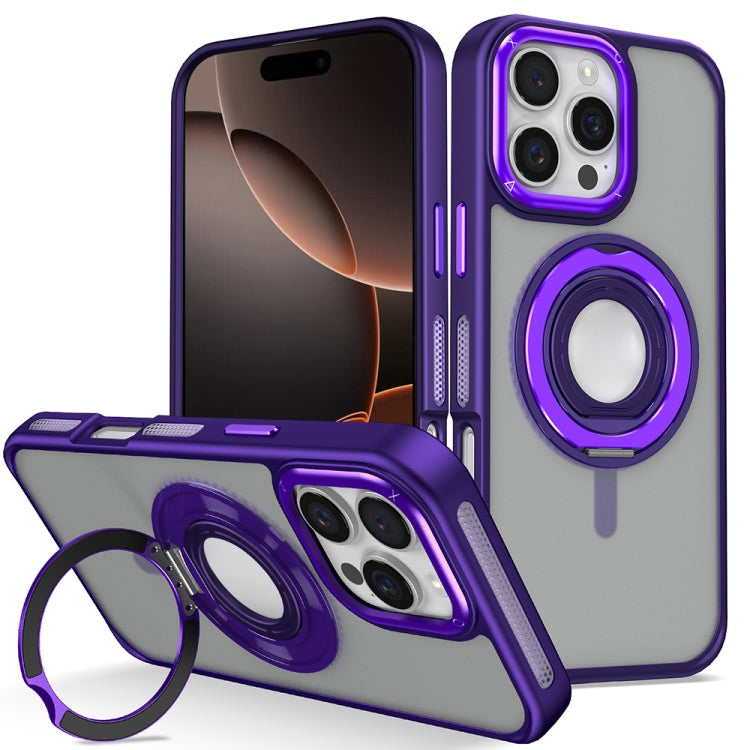 For iPhone 16 Pro Max Skin Feel Matte 360 Degree Rotating Silicone Ring Holder Phone Case