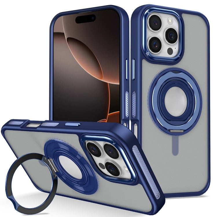 For iPhone 16 Pro Max Skin Feel Matte 360 Degree Rotating Silicone Ring Holder Phone Case