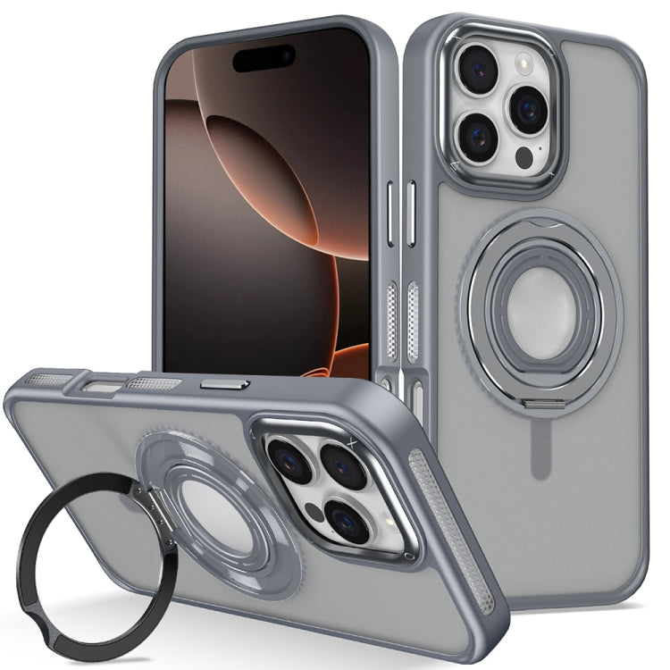 For iPhone 16 Pro Max Skin Feel Matte 360 Degree Rotating Silicone Ring Holder Phone Case