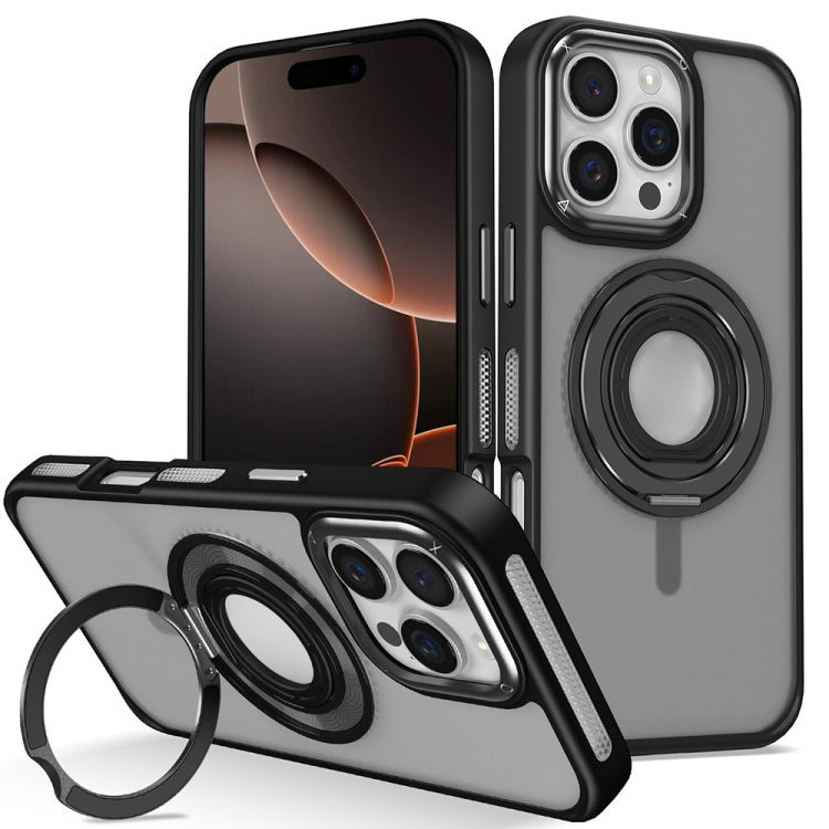 For iPhone 16 Pro Max Skin Feel Matte 360 Degree Rotating Silicone Ring Holder Phone Case