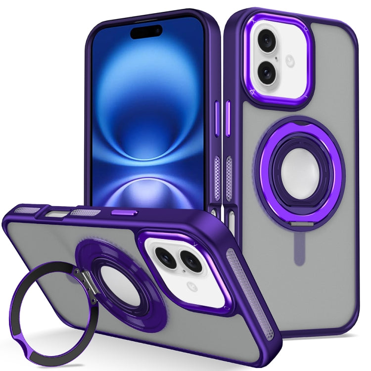 For iPhone 16 Plus Skin Feel Matte 360 Degree Rotating Silicone Ring Holder Phone Case
