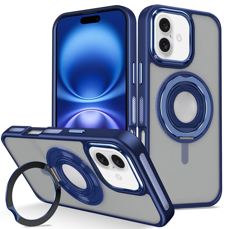 For iPhone 16 Plus Skin Feel Matte 360 Degree Rotating Silicone Ring Holder Phone Case