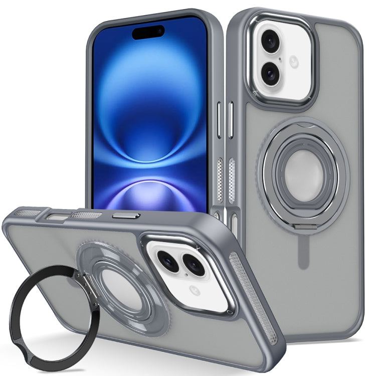 For iPhone 16 Plus Skin Feel Matte 360 Degree Rotating Silicone Ring Holder Phone Case