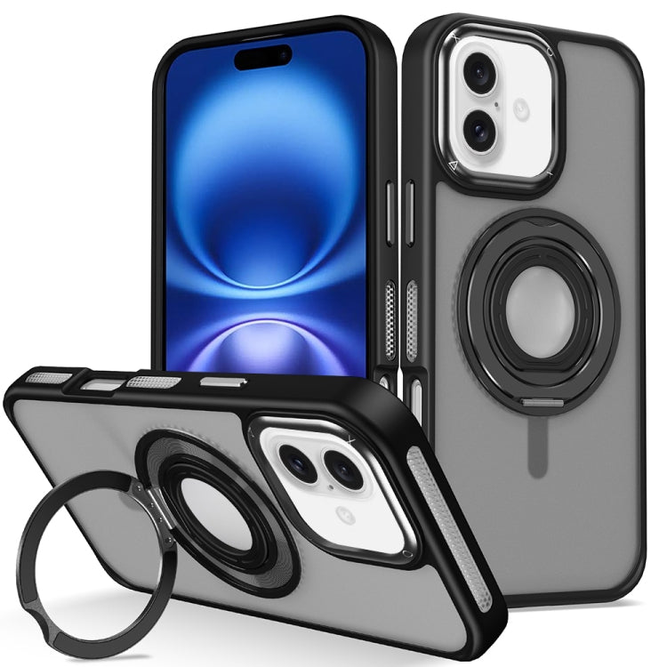 For iPhone 16 Plus Skin Feel Matte 360 Degree Rotating Silicone Ring Holder Phone Case