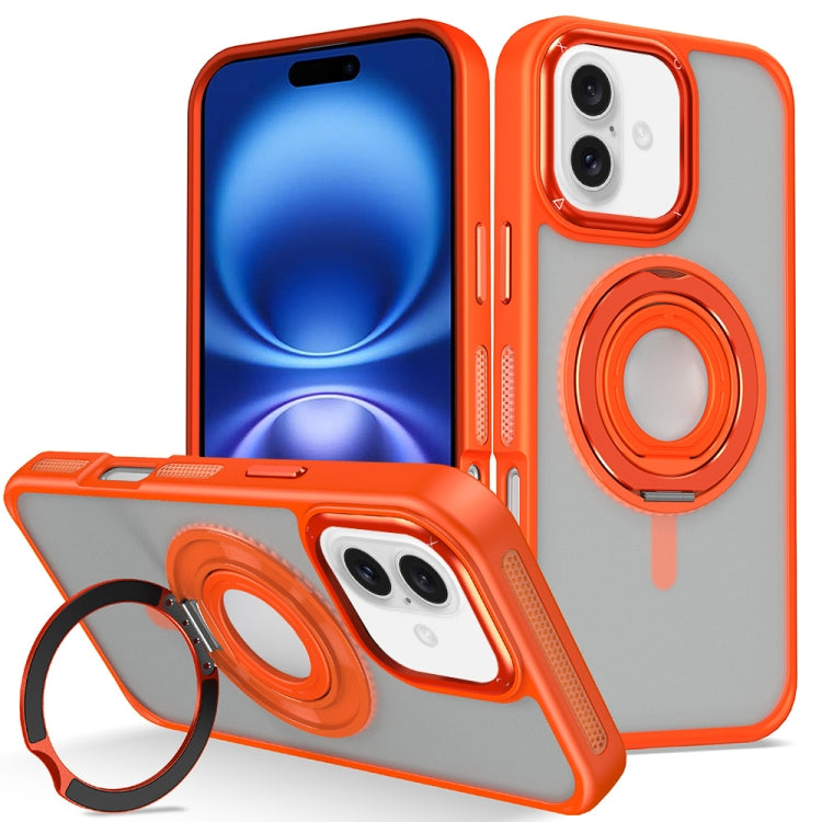 For iPhone 16 Skin Feel Matte 360 Degree Rotating Silicone Ring Holder Phone Case